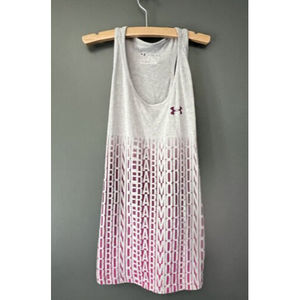 Girls Grey Purple Under Armor Razorback Tank Top Youth Large YLG Heat Gear LN